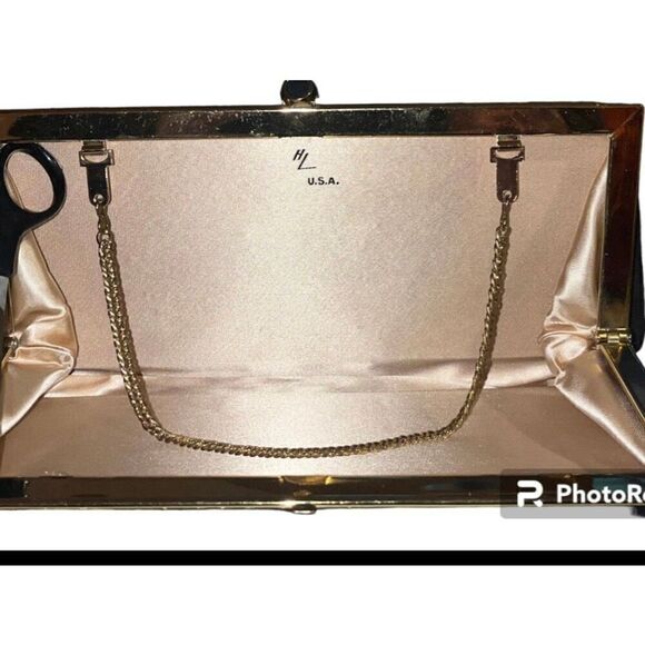 HL USA formal evening event black tie clutch hold chain black bow - Picture 4 of 15